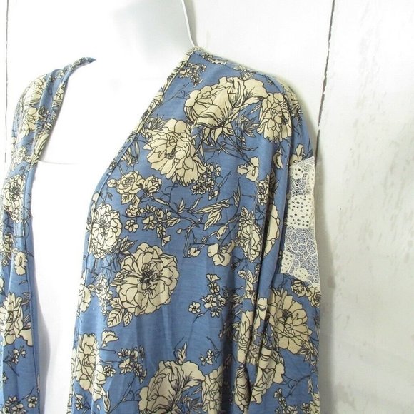Entro Kimono Floral Lace Inset Cottage Granny Core Boho Cardigan - Picture 5 of 10